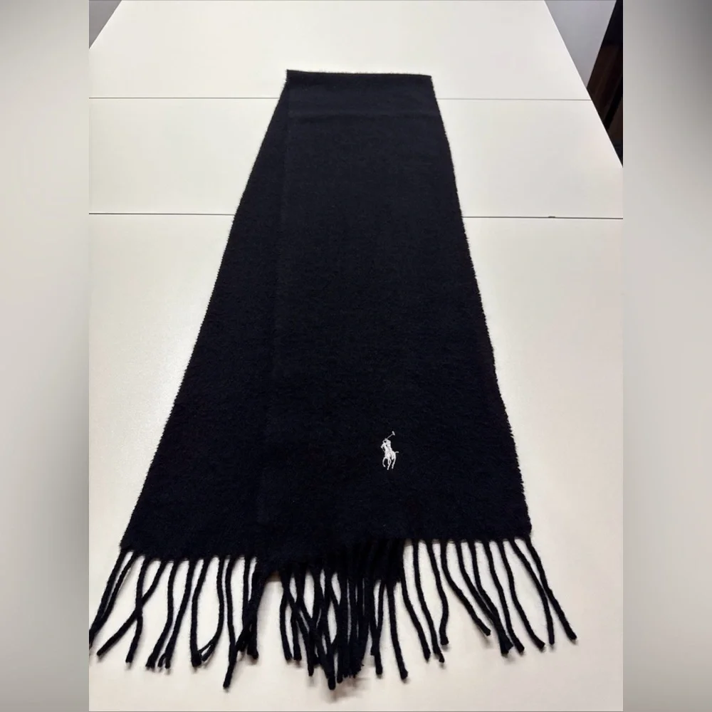 VTG Ralph Lauren Men’s Black 100% Lambswool Neck Scarf‎ Wool Made Italy Preppy